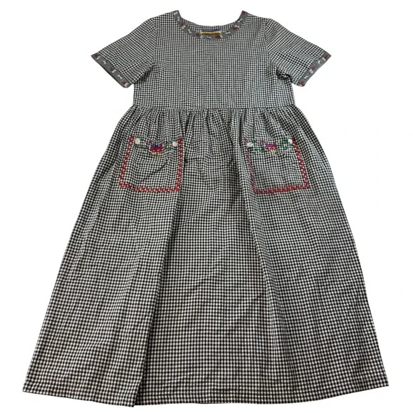 Vintage Bryn Connelly Gingham Embroidered Cotton Midi Dress M Cottagecore Boho - Picture 1 of 7